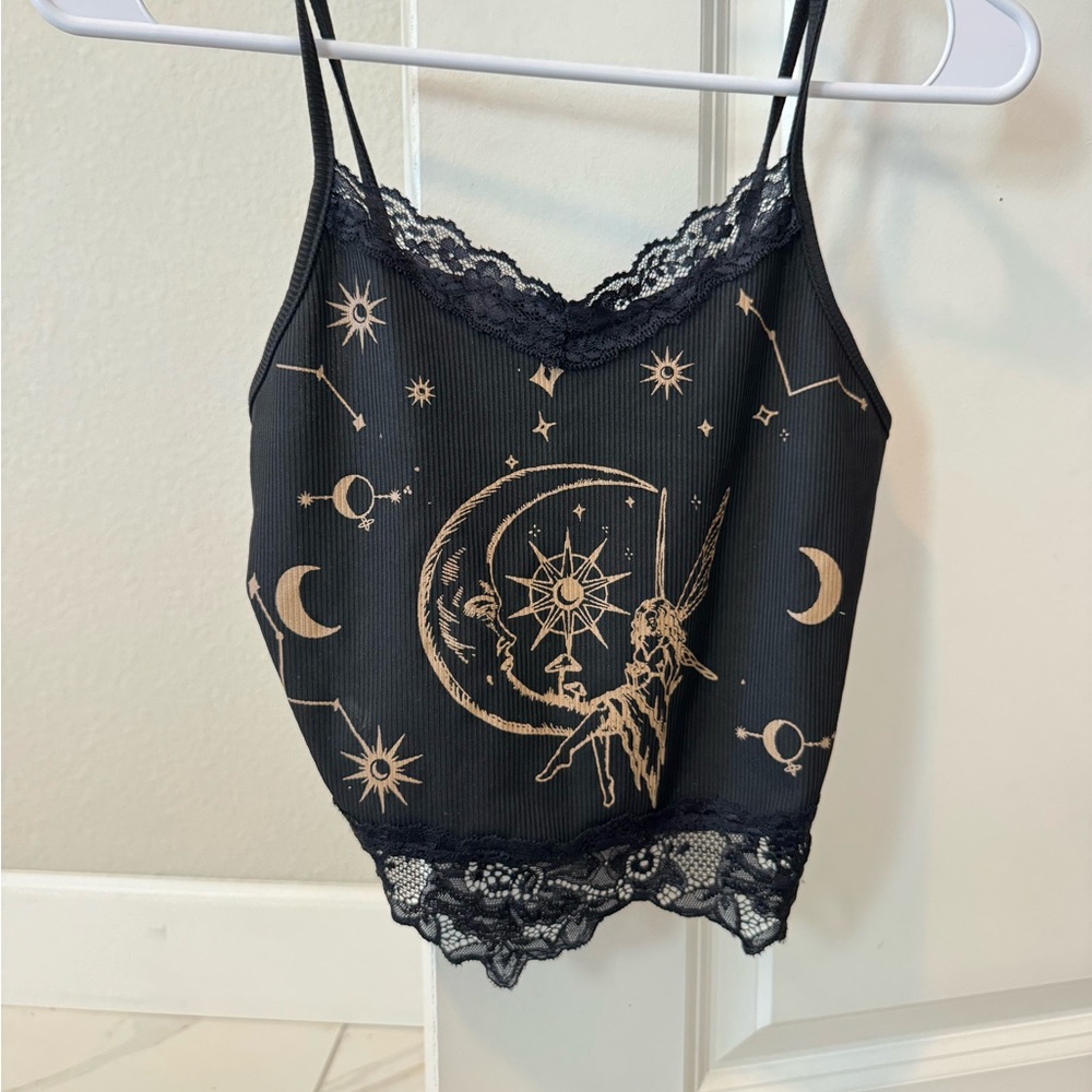 ROMWE Black Ribbed Lace Trim Cami